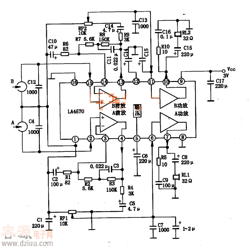 LA4570集成塊的內(nèi)電路方框圖及典型應(yīng)用電路